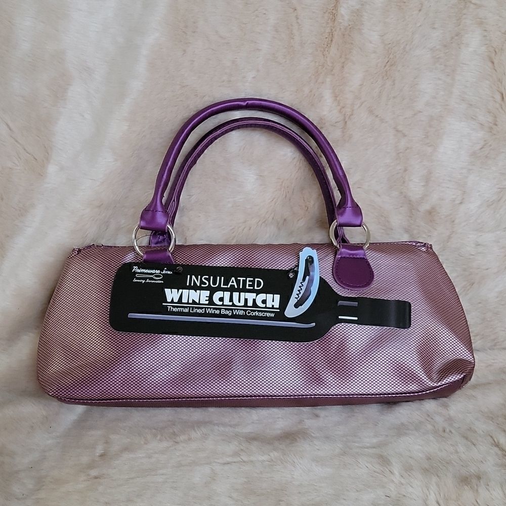 PRIMEWARE PINK SHINY INSULATED WINE CLUTCH PURSE WITH WINE OPENER - NEW!